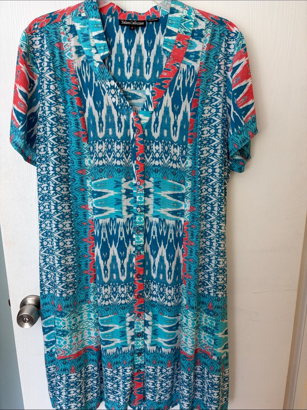 Tolani Turquoise Blue & Coral Patterned Midi Dress - Picture 2 of 12